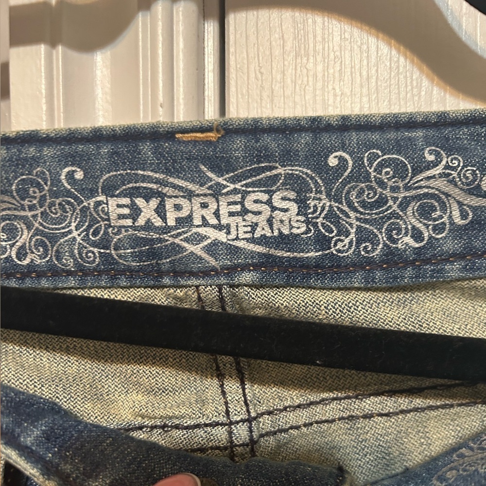 Express Distressed Ankle Jeans in Blue - Picture 3 of 3